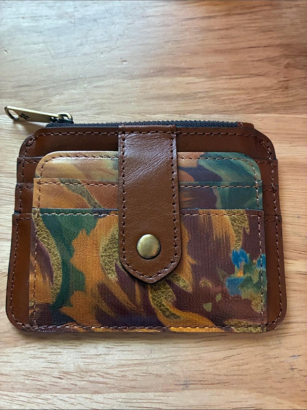 Patricia Nash Multicolor Floral-Print Card Wallet with Brown Trim